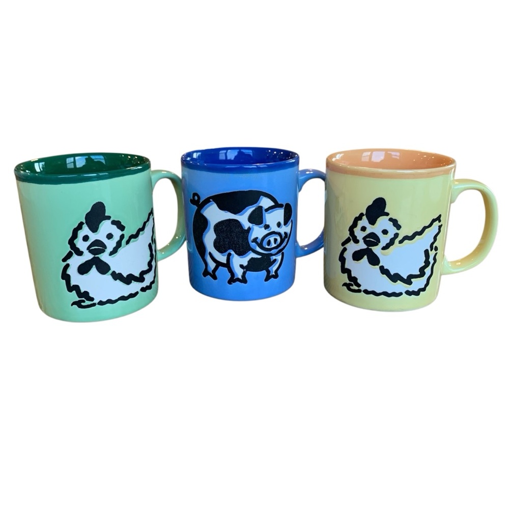 JUST MUGS | Set of Three Animal Print Mugs England Made Glazed Ceramic